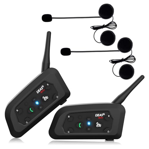 Ejeas V6Pro 2xIntercomunicador Casco Moto Bluetooth para Motocicletas, Gama Comunicación Intercom de 1200m, Impermeabilidad, Intercomunicacion Entre 6 Motociclistas, Walkie Talkie para Moto